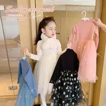 Más terciopelo espesante 2020 otoño e invierno nuevo vestido de princesa falda vestido de malla de estilo occidental para niños