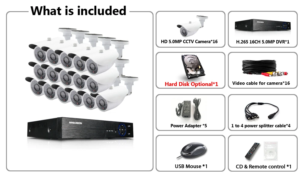 16CH AHD CCTV NVR 5mp 4mp 3g DVR Kit CCTV видеонаблюдение Системы 16X5,0 Мп для дома и улицы комплект камеры безопасности для 16ти-канального видеорегистратора наборы