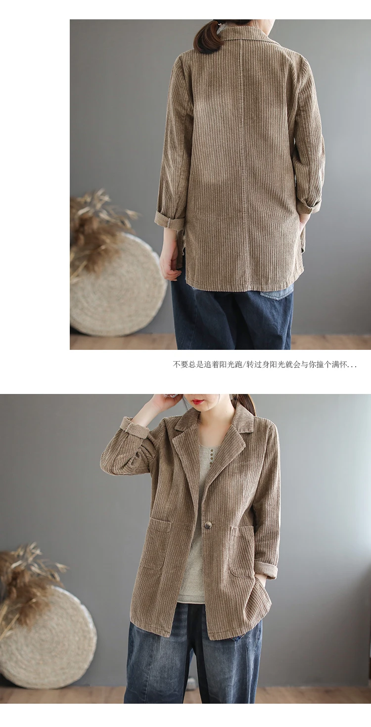 Вельветовый блейзер стиль для женщин Осенние костюмы куртки Chaqueta Mujer повседневное высококачественное пальто на одной пуговице