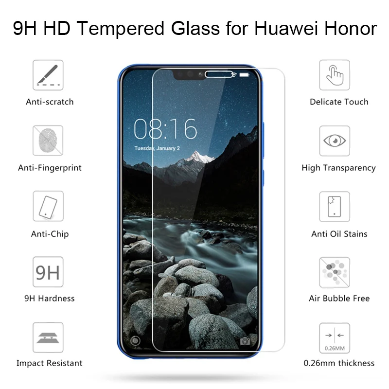 2 шт., прозрачная закаленная защитная пленка 9 H, защита экрана HD для huawei Honor 8X 7X 6X 5X, закаленное стекло для Honor 9X Pro 7S 8S