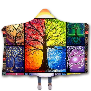 

Colorful Tree 3D Pretty Hooded Blanket Digital Printed Thick Winter Soft Blanket Fashionable Hot Selling Fleece Cloak Blanket