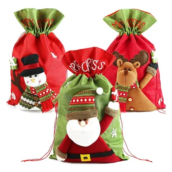 

3 Pack Christmas Fabric Gift Bags with Drawstring, Santa Sack Toys Bags, 22 X 13.5 Inch Santa Claus Snowmen Reindeer Embroidered