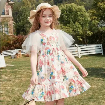 

Girl Cotton Lace Dresses Clothes New Summer Flower Print Girl Clothes Cildren Princess Dresses Spring Fashion Children Clothing