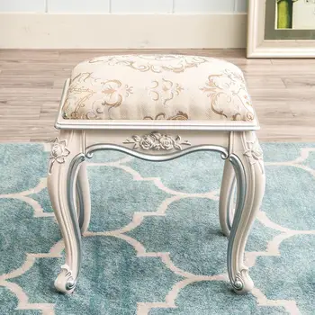 

Dressing Stool European Ivory White Makeup Stool Carved Sofa Stool Shoes Stool Pu Leather Table Dressing Stool