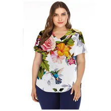 

Plus Size Women 3D Floral Print T Shirt Fashion Tops Summer Short Sleeve V-Neck Femme Shirt Casual Streetwear Women Clothes 2021