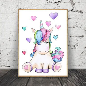 

Wall Art Canvas Painting Unicorn Poster Nursery Cartoon Picture Nordic Kids Poster Wall Pictures Baby Girl Room Home Decor