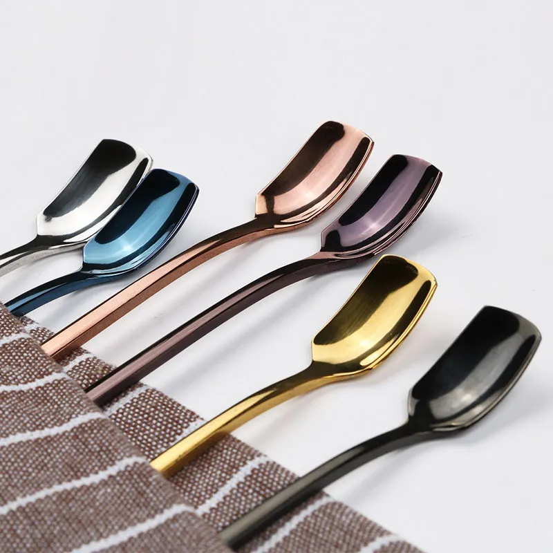 

Stainless Steel Square Shape Stirring Spoon Flatware Ice Tea Dessert Spoons Tableware DEC889