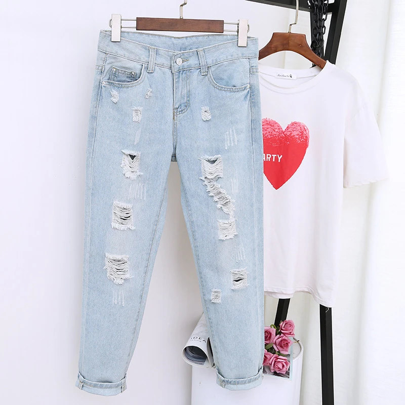 Pantalones Vaqueros Boyfriend para mujer, Vaqueros rasgados de cintura alta para mujer, pantalones harén Vintage, ropa de calle informal, pantalones vaqueros Mom de talla grande 5xl K578 2020