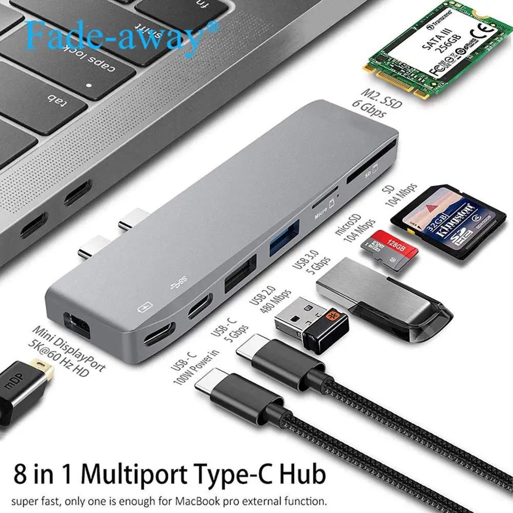 

USB C HUB to Mini Display Adapter Support SSD Expansion with PD USB C to USB 3.0 Dock for MacBook USB-C Type C 3.1 Splitter HUB