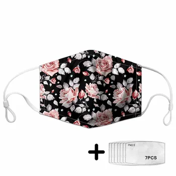 

Black Mouth Face Mask Vintage Flower Floral Pattern Reusable Washable Masks Mouth-muffle Breathable Mundschutz Maske Filter