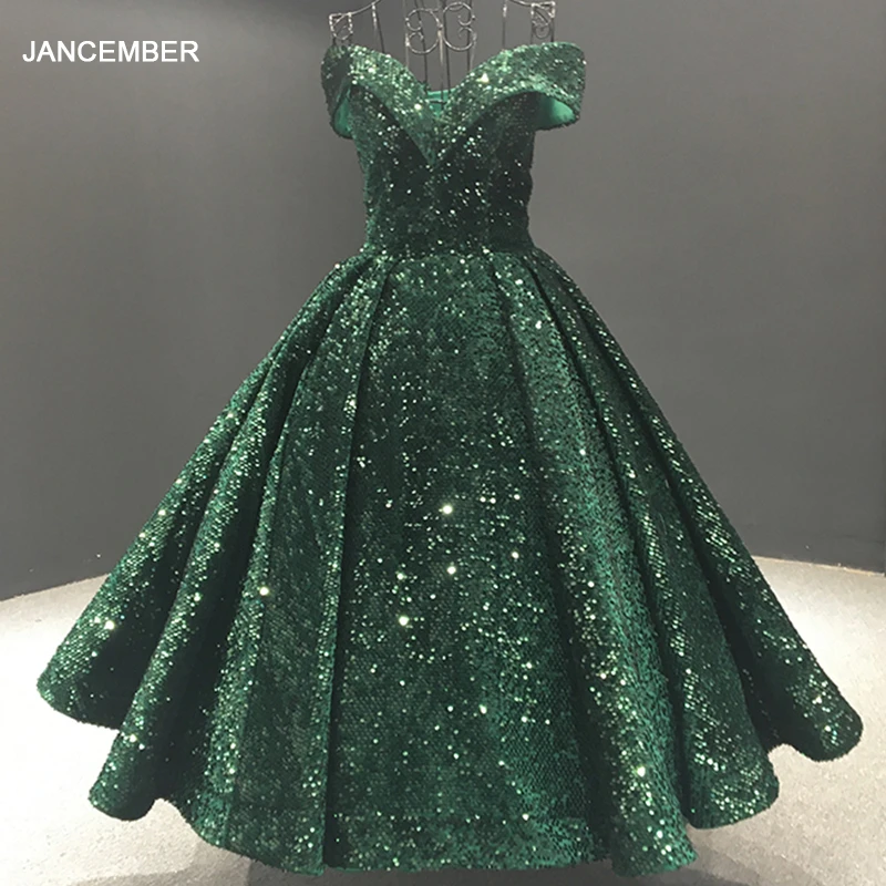 J66742 Jancember Formal Dress V Neck Off The Shoulder Ball Gown Lace Up Back Sequined Green Evening Dress Short Abiti Da Sera Evening Dresses Aliexpress