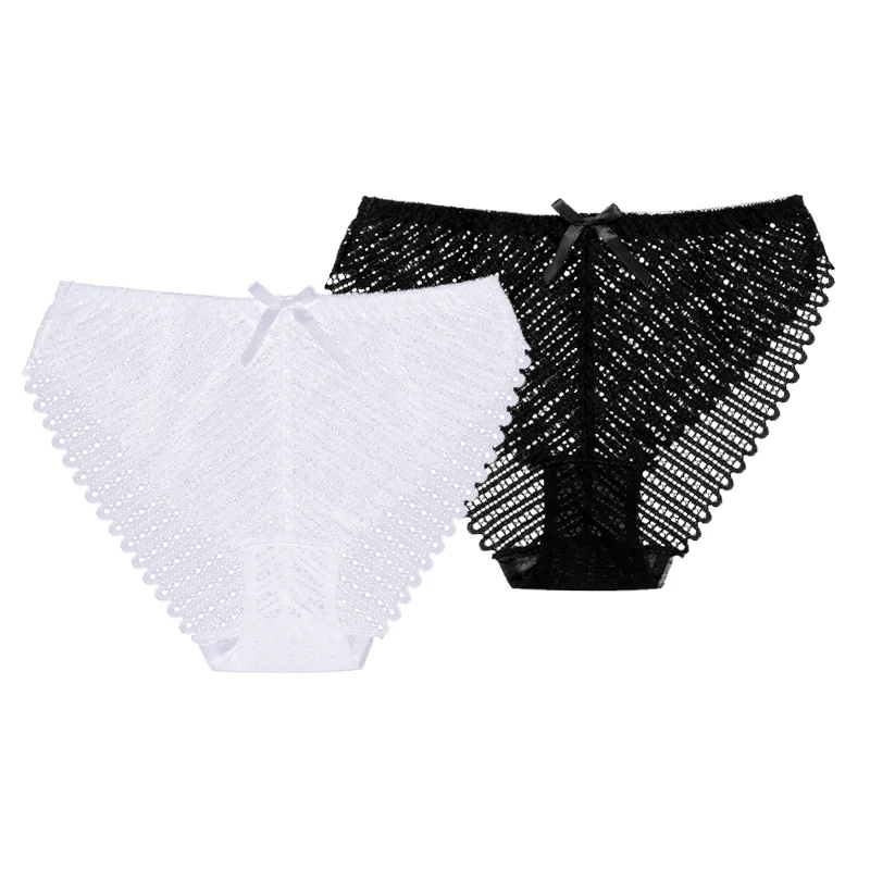 BLACK WHITE Perfering 2 шт. трусики нижнее белье сексуальные кружевные трусики женские открытые удобные Дамское белье Низкая посадка интимный белый черный - Цвет: BLACK WHITE