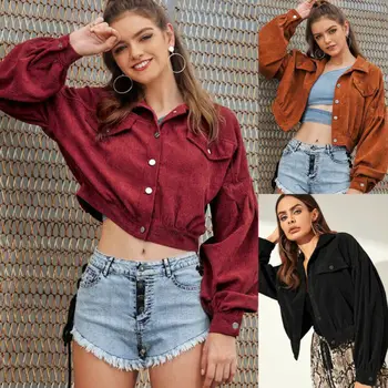 

Autumn Women Fashion Button Solid Color Jacket Coat Ladies Long Sleeve Short Tops