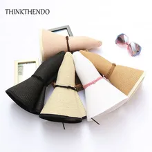 Женская Соломенная широкополая пляжная шляпа из искусственного ротанга с бантом и широкими полями, складная Складная Кепка с УФ-защитой, регулируемая пляжная кепка