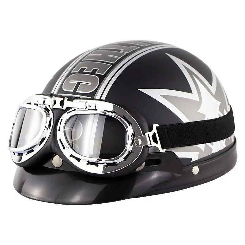 Matte black Dragonpad Motorcycle Helmet Bike Riding Protective Strong Safety Half-face Helmet with Goggles Vintage Motorcycle - Цвет: Matte black