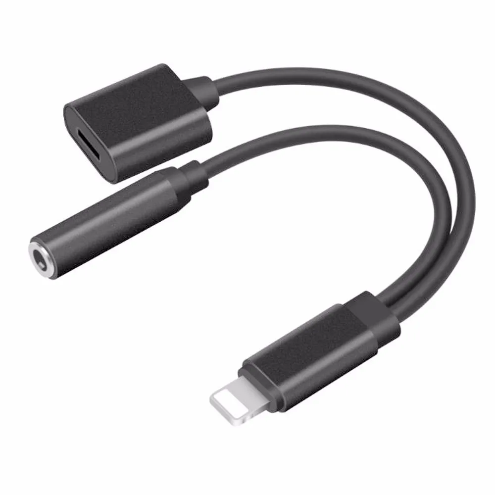 

Portable 2-in-1 USB Adapter for Lightning Earphone Converter Convert To 3.5mm Jack Cable Audio Adapter for iphone X XS Charger
