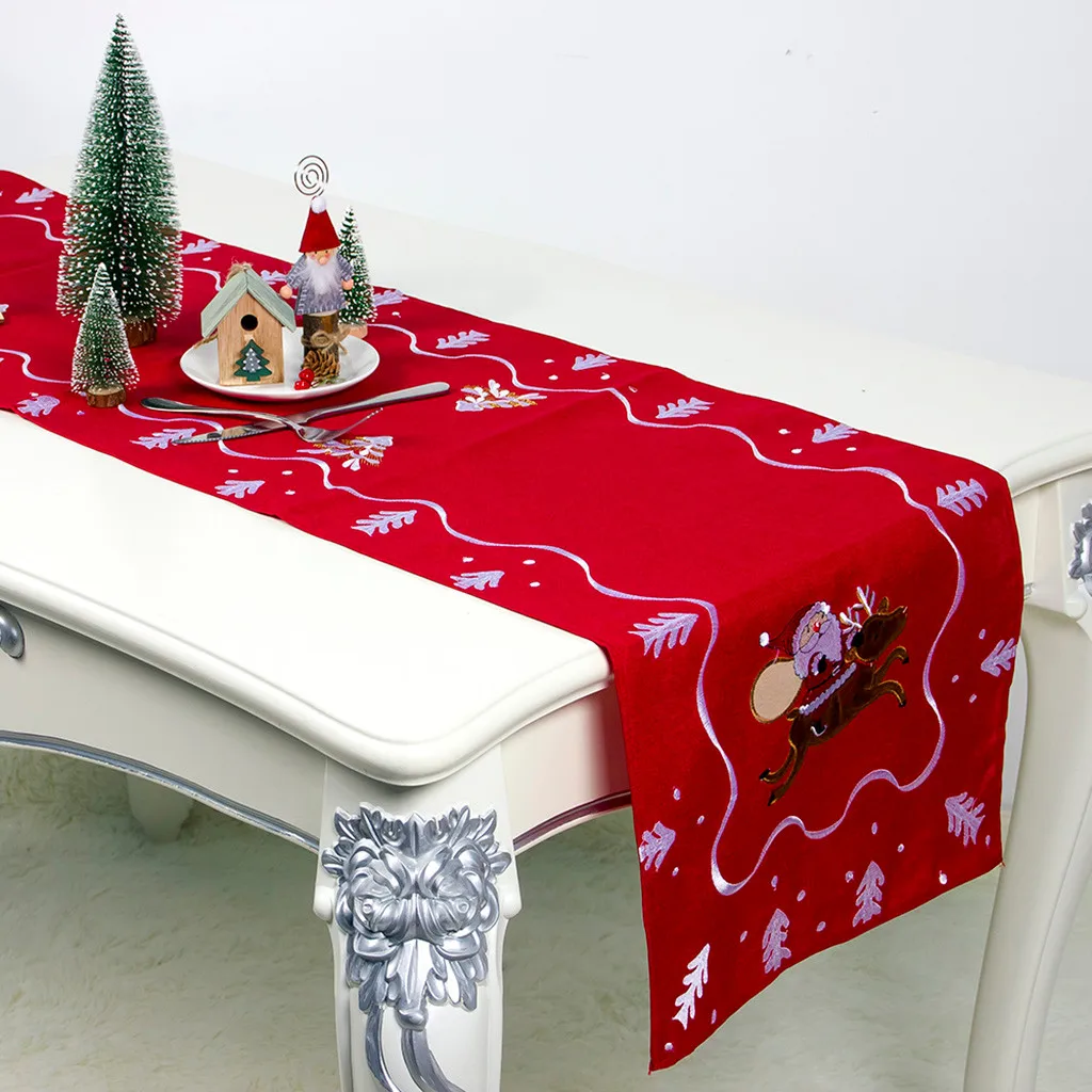

Christmas Decoration Cloth Art Embroidery Santa Claus Table Tablecloth Placemat Rectangular Wedding Dining Cover Tea Table Cloth