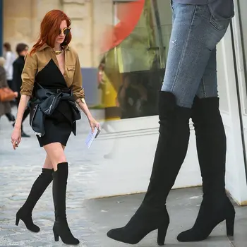 

Will Code Overknee Boots Woman Coarse With Spelling Color Sharp Skinny High Elastic Force Boots