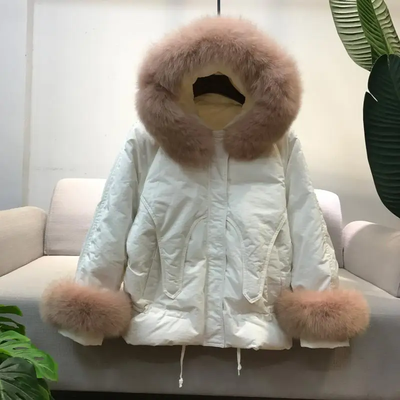 Распродажа, женский пуховик, короткий, супер большой, воротник из лисьего меха, Корейская версия, белый утиный пух, модный,, хит - Цвет: see chart