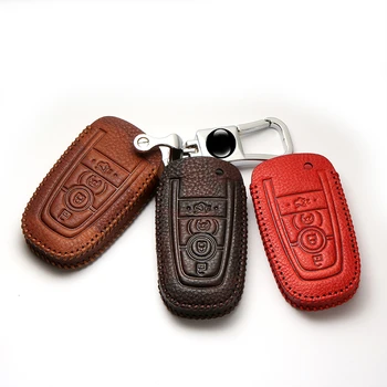 

Genuine Leather Car Key Case for Ford 2017 Edge F250 3 Buttons Smart Key Case For Car-styLing Interior Accessories Keychain