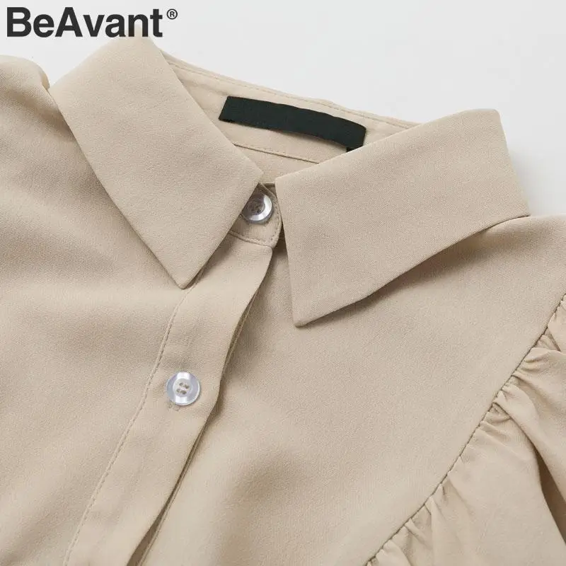 BeAvant, винтажная плиссированная блузка, рубашка для женщин, для офиса, для девушек, Осень-зима, блузки, элегантные, рукав-фонарик, пуговицы, женские топы, рубашка