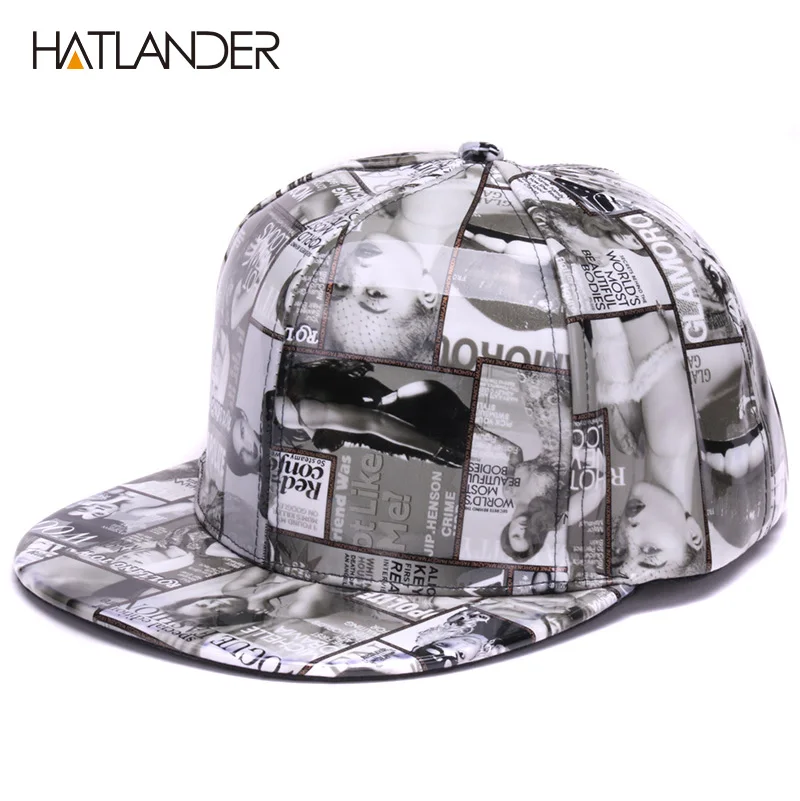 COLOR-C HATLANDER, модные кожаные бейсболки для женщин, полная печать, Снэпбэк кепки, крутая хип-хоп шапка, кепка, мужские Регулируемые спортивные шапки из искусственной кожи - Цвет: COLOR-C