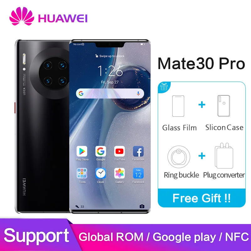 

Huawei mate 30 pro Global ROM NFC Google Play 8GB 128GB 256GB mate30pro 40MP+40MP+32MP 6.53 inch Kirin 990 Octa Core Mobilephone
