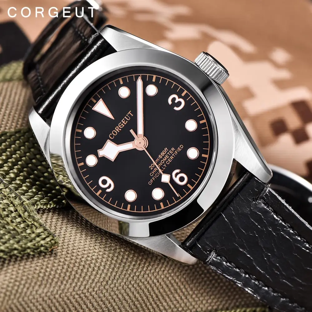 

Corgeut Military Schwarz Bay Mechanical Watch Men Automatic Luxury Brand Sport Design Clock Leather Mechanical Wrist Watches