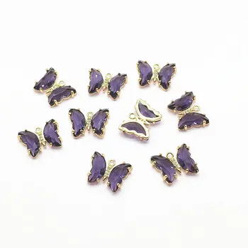 

New arrival! 16x19mm 50pcs Crystal Purple Butterfly shape charm for Earrings Making Earrings parts hand Made Jewelry DIY