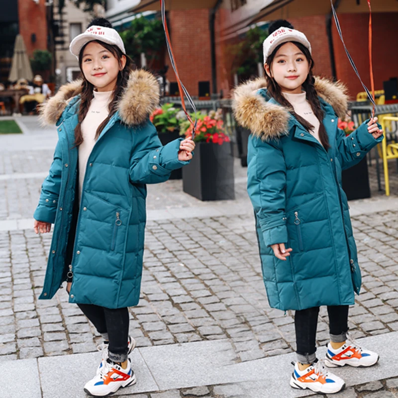 

HSSCZL girls duck down jackets 2019 new winter thicken outerwear overcoat hooded natural fur kids warm children's clothing 6-14Y