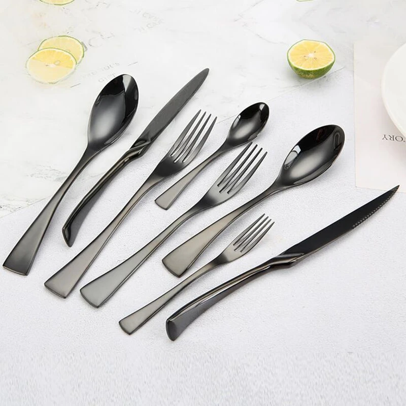 

8Pcs/Set Pure Black Dinnerware Steak Knife 18/10 Stainless Steel Western Cutlery Kitchen Tableware Dinner Set Droppshippng
