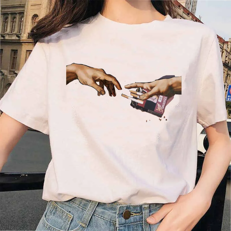 

grunge Graphic tshirt michelangelo TShirt ulzzang hands femme Vintage women harajuku tshirt 90s aesthetic female aesthetic