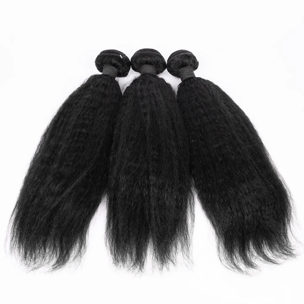 

Kinky Straight Hair Weave Brazilian Remy Hair Extension 3 Bundles Natural Color Yaki Human Hair Weave Bundle For Women