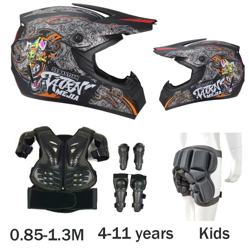 52-55 см окружность головы детей латка Мотокросс полноразмерный защитный чехол-Броня мотоциклетный шлем до колена защита для локтей для малышей - Цвет: SET F