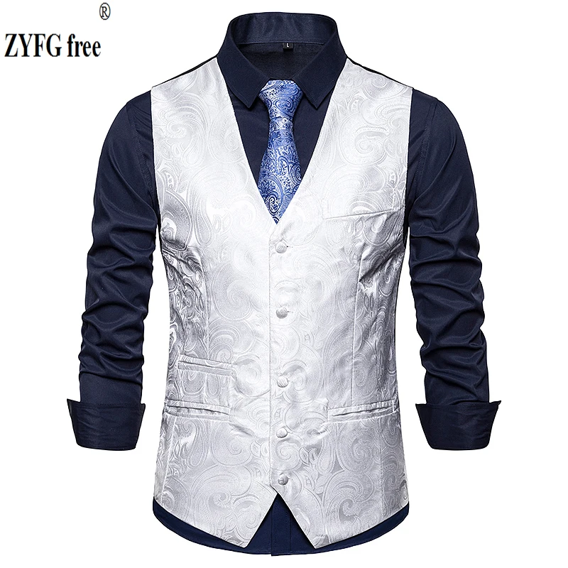 

Plus size 2019 men smart casual style suit vest coat men's Single-breasted design vest Cashew flower embroidery pattern vest