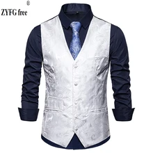 Plus size 2019 men smart casual style suit vest coat men's Single-breasted design vest Cashew flower embroidery pattern vest Suits Plus size 2019 men smart casual style suit vest coat men's Single-breasted design vest Cashew flower embroidery pattern vest Suits