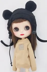 yellow shirt and hat Длинная Повседневная Одежда для кукол спортивная футболка хлопковая толстовка черная шляпа для blyth, azone, OB24, Ob27, 1/6 аксессуары для кукол - Цвет: yellow shirt and hat