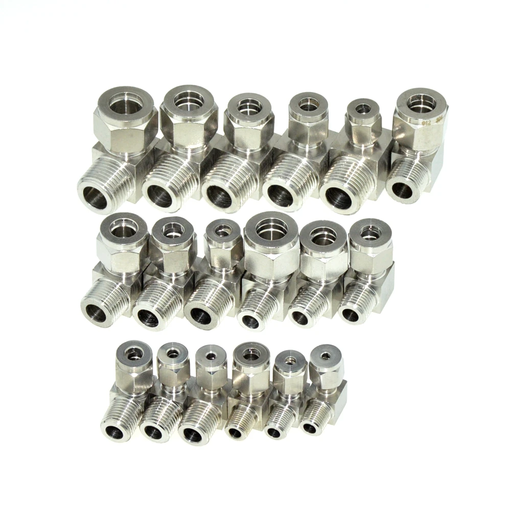 2Pcs 1/2" BSPT Male Thread x 10MM Double Ferrule Tube Compression Elbow Fitting Male Thread Connector PT Stainless Steel 304
