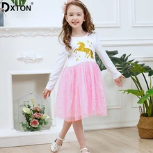 Dxton/Детское платье для девочек с единорогом; зимние платья-пачки с длинными рукавами; костюм для маленьких девочек; коллекция года; Рождественская одежда для детей; От 3 до 8 лет