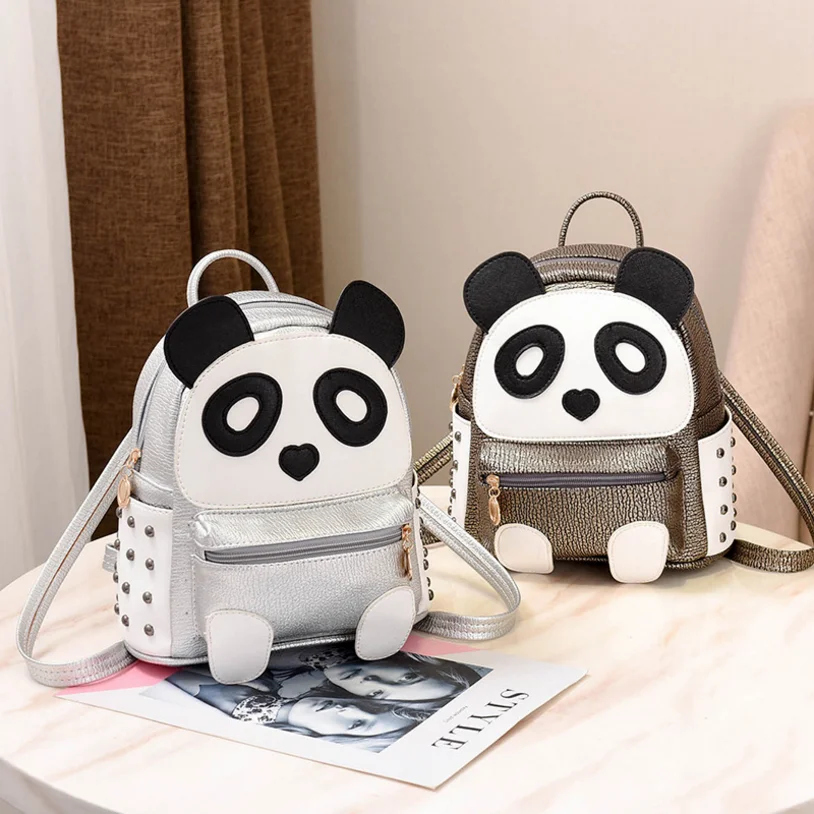 ##BUY Women High Quality Pu Leather backpack 2019 new simple Panda Shape versatile student bag shoulder bag Female Travel Backpack