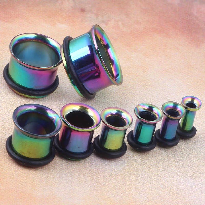 112pcs mix 3 color Single Flared Stainless Steel Body Jewelry Ear Plug Expander Hollow Piercing Earring Lobe Stretcher Gauge