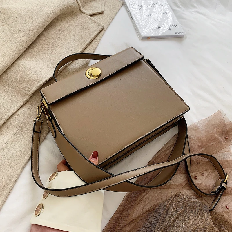 

Burminsa Korean Style Wide Strap Women Briefcase Lock Design Bride Handbags High Quality Ladies Shoulder Messenger Bags 2019