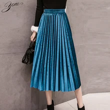 Новая женская зимняя бархатная плиссированная юбка однотонная с завышенной талией Женская Повседневная юбка средней длины Осенняя женская элегантная юбка