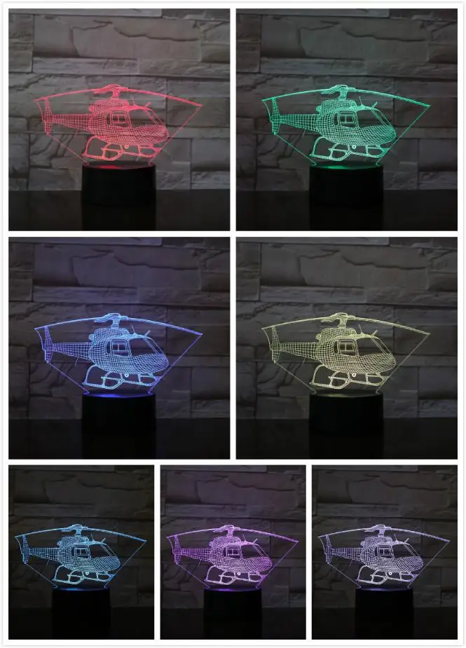 1 Вертолет модель самолета Usb 3d светодиодный ночной Светильник Иллюзия Lampara Fighter gece lambas Warplane вертолет настольная лампа прикроватный подарок - Испускаемый цвет: 1