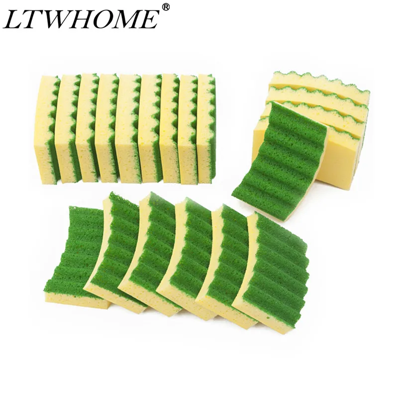 

LTWHOME Yellow and Green Multi-Purpose Scrubber Sponges 4.33" x 2.48" x 0.78", No Scratch, Easy-rinse