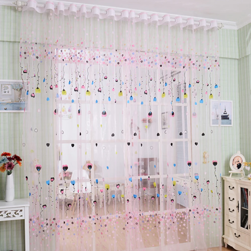 1*Curtain Panel Bedroom Heart Pattern Tulle Voile Window Curtain Panel Sheer Scarf Valances Net high quality
