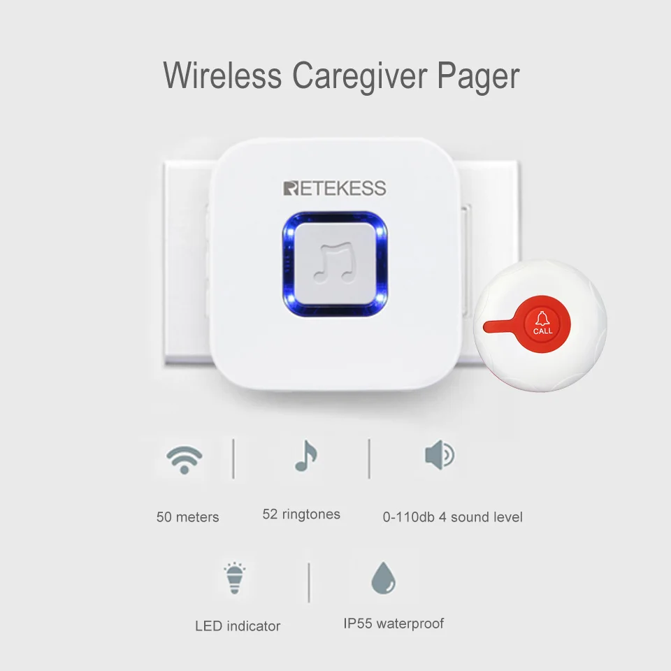 Retekess TH102 Medica Caregiver Pager Nurse Call Alert System Patient Help Hospital Grade Wireless Page Receiver for Healthcare