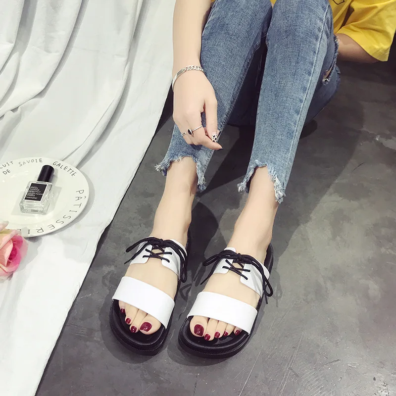 

2019 Online Celebrity Slipper Women's Summer Outer Wear Versitile Fashion Bandage Cloth Anti-slip Parallel Bars Korean-style Hon
