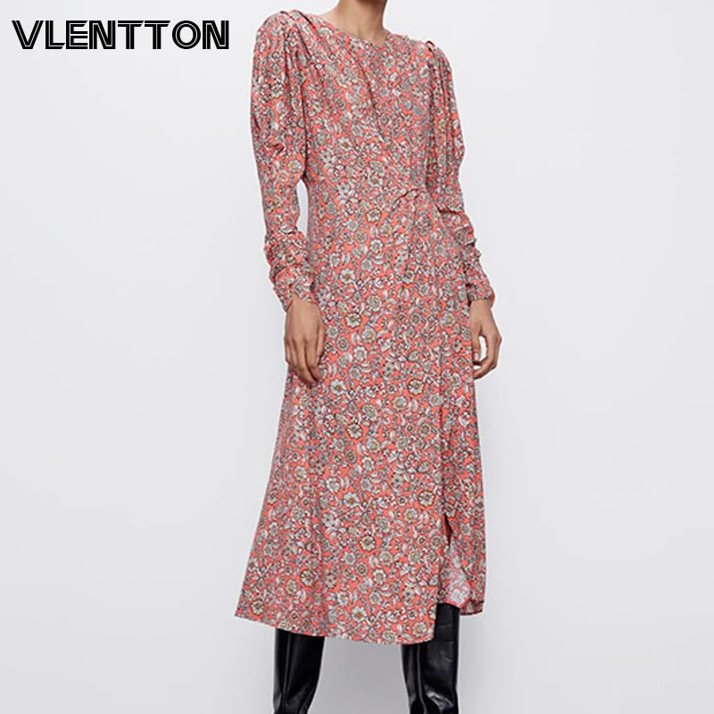 

2020 Spring Autumn Women Fashion Vintage Boho Print Midi Dresses Long Sleeve A-Line Elegant Party Dresses Female Vestidos Mujer