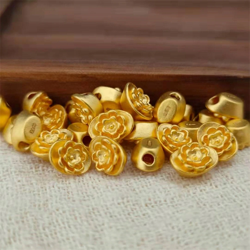 1PCS Hot Sale Pure 999 24K Yellow Gold 3D Lucky Carved Flower Bead Pendant